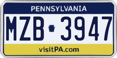 PA license plate MZB3947