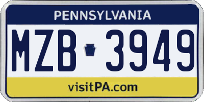 PA license plate MZB3949