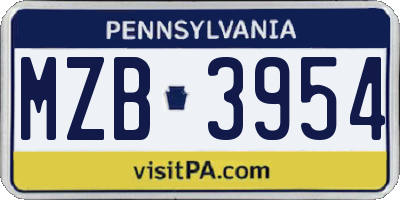 PA license plate MZB3954