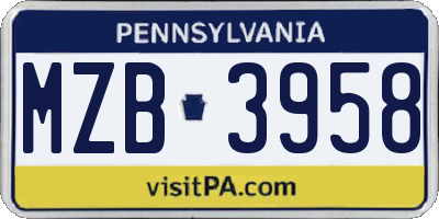 PA license plate MZB3958