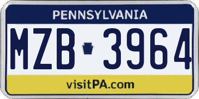 PA license plate MZB3964
