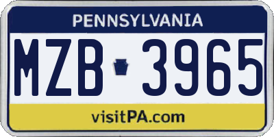 PA license plate MZB3965