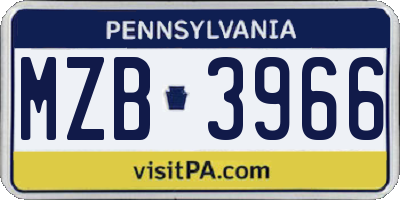 PA license plate MZB3966