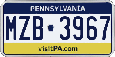 PA license plate MZB3967