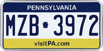 PA license plate MZB3972