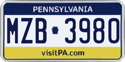 PA license plate MZB3980