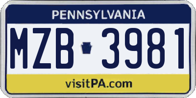 PA license plate MZB3981