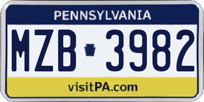 PA license plate MZB3982