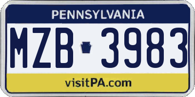 PA license plate MZB3983