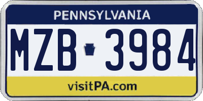 PA license plate MZB3984