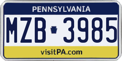 PA license plate MZB3985