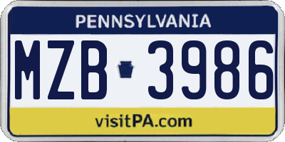 PA license plate MZB3986