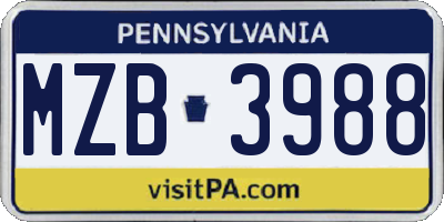PA license plate MZB3988