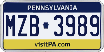 PA license plate MZB3989