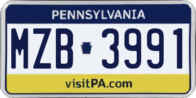 PA license plate MZB3991