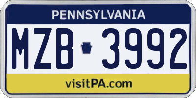 PA license plate MZB3992