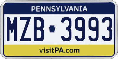 PA license plate MZB3993