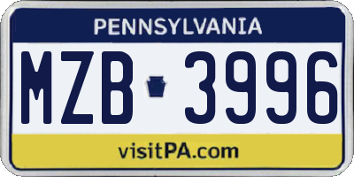 PA license plate MZB3996