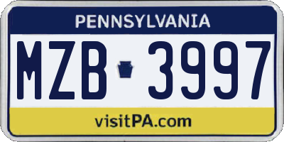 PA license plate MZB3997