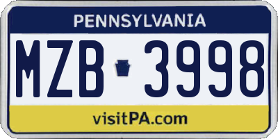 PA license plate MZB3998