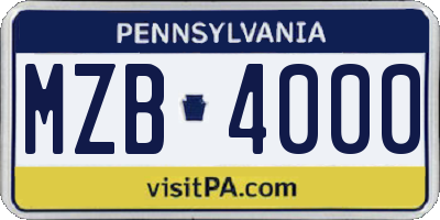 PA license plate MZB4000