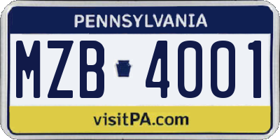 PA license plate MZB4001
