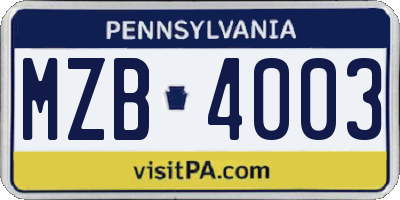 PA license plate MZB4003