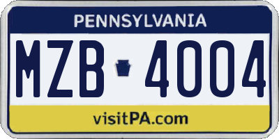 PA license plate MZB4004