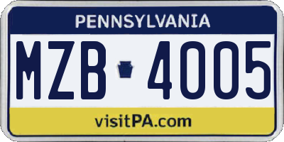 PA license plate MZB4005