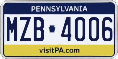 PA license plate MZB4006