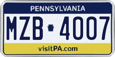 PA license plate MZB4007