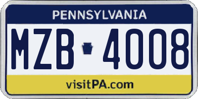 PA license plate MZB4008