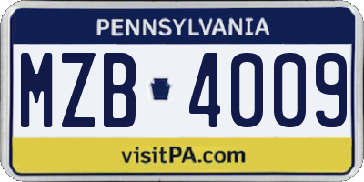 PA license plate MZB4009