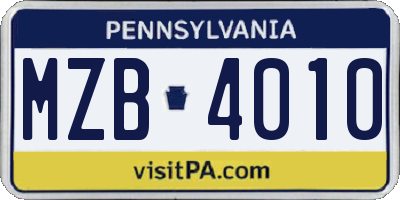 PA license plate MZB4010