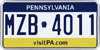 PA license plate MZB4011