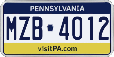 PA license plate MZB4012