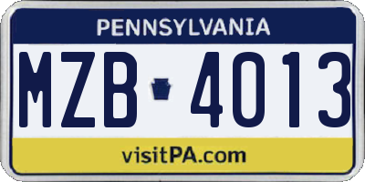 PA license plate MZB4013