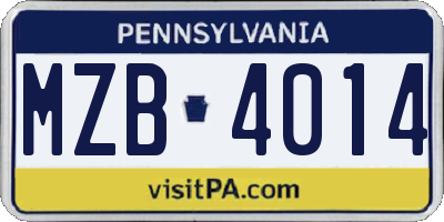 PA license plate MZB4014