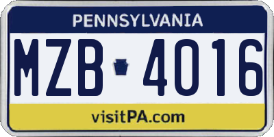 PA license plate MZB4016