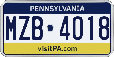 PA license plate MZB4018