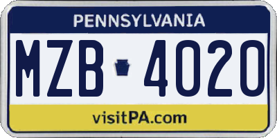 PA license plate MZB4020