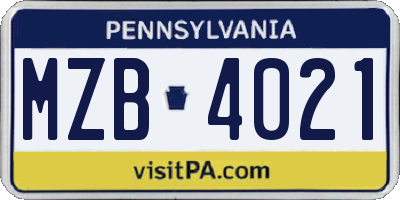 PA license plate MZB4021