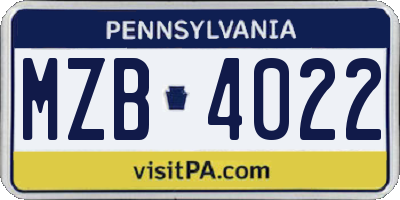PA license plate MZB4022