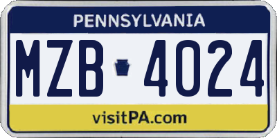 PA license plate MZB4024