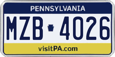 PA license plate MZB4026