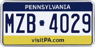 PA license plate MZB4029