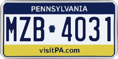 PA license plate MZB4031