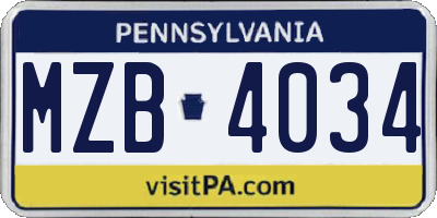 PA license plate MZB4034