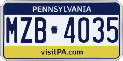 PA license plate MZB4035