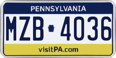PA license plate MZB4036